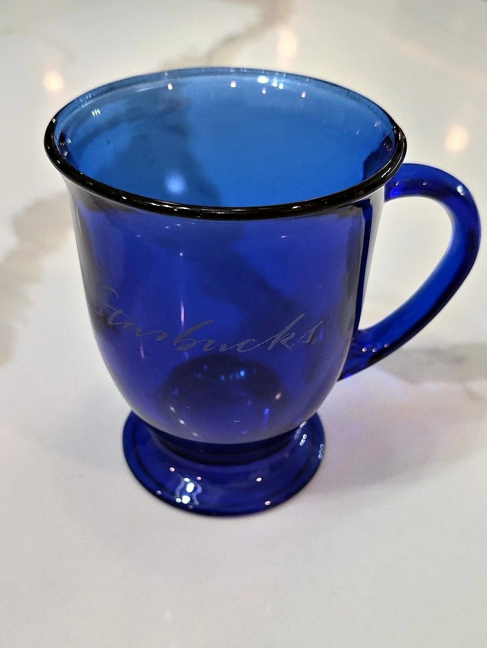 Starbucks Vintage Cobalt Blue Glass Pedestal Mug